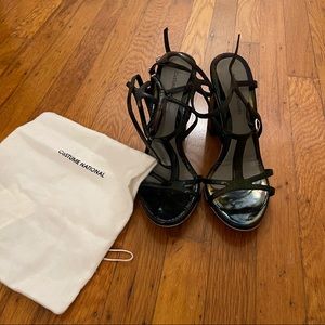 Costume National Black Strap Column Heels EU39